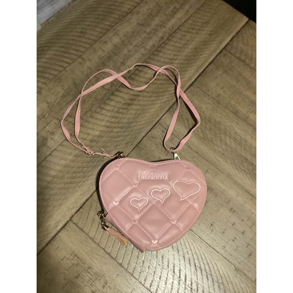 Fashionnx Pink Heart Quilted Crossbody Bag Dual Zip Tassel Accent Womens Wallet - Picture 1 of 7